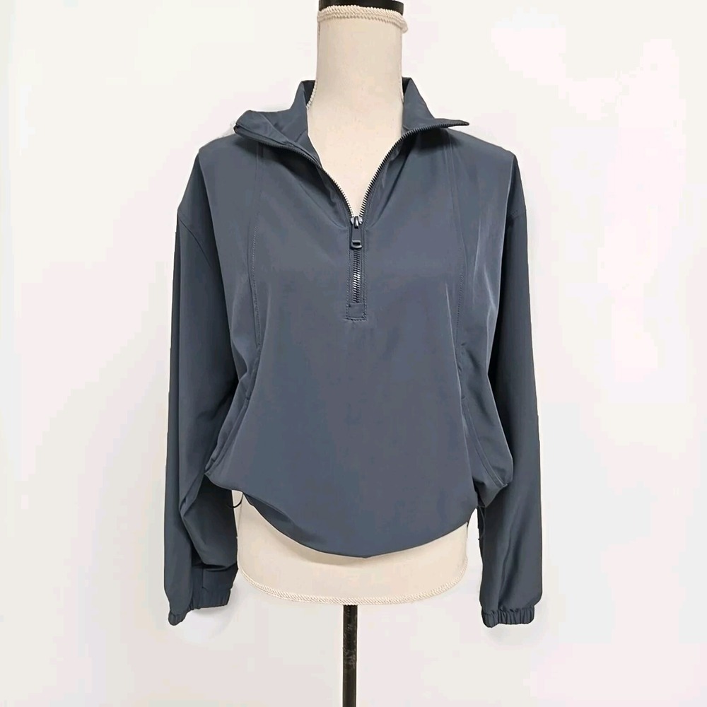 Rae Mode Perfect Game Quarter Zip Pockets Cinched Waist Bomber Jacket Blue Sz S
